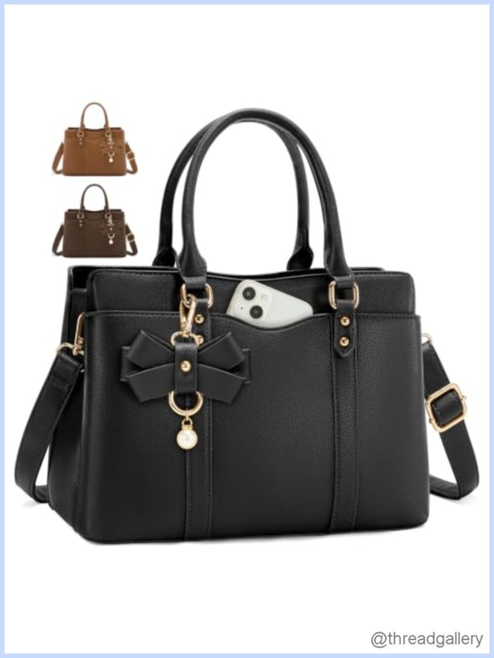 PU Leather Satchel Handbag Convertible Crossbody Purse for Women